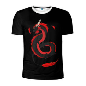 Мужская футболка 3D спортивная с принтом RED DRAGON в Петрозаводске, 100% полиэстер с улучшенными характеристиками | приталенный силуэт, круглая горловина, широкие плечи, сужается к линии бедра | amoled | дракон | дракон с хвостом | китайский дракон | китайский праздник