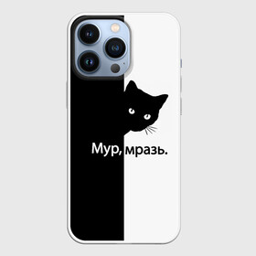 Чехол для iPhone 13 Pro с принтом Черный кот в Петрозаводске,  |  | буквы | глаза | кот | котик | кошка | минимал | надпись | настроение | простая надпись | текст | черно белое | черный кот | черный фон