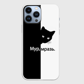 Чехол для iPhone 13 Pro Max с принтом Черный кот в Петрозаводске,  |  | буквы | глаза | кот | котик | кошка | минимал | надпись | настроение | простая надпись | текст | черно белое | черный кот | черный фон