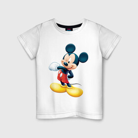 Детская футболка хлопок с принтом mickey mouse в Петрозаводске, 100% хлопок | круглый вырез горловины, полуприлегающий силуэт, длина до линии бедер | disney | мультфильмы | мышонок | персонаж