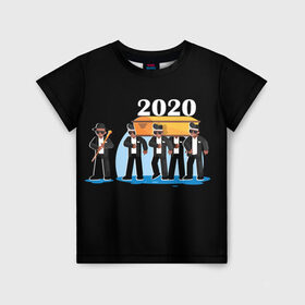 Детская футболка 3D с принтом 2020 не спасти... в Петрозаводске, 100% гипоаллергенный полиэфир | прямой крой, круглый вырез горловины, длина до линии бедер, чуть спущенное плечо, ткань немного тянется | 2020 год мем | dancing coffin | tony igy astronomia tony igy | мем про 2020 год | мультяшные персонажи | популярный мем | смешной арт | черные гробовщики