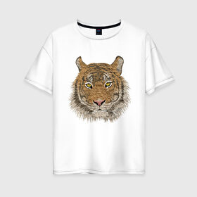 Женская футболка хлопок Oversize с принтом тигр в Петрозаводске, 100% хлопок | свободный крой, круглый ворот, спущенный рукав, длина до линии бедер
 | животные | кошка | леопард | тигр | тигрица