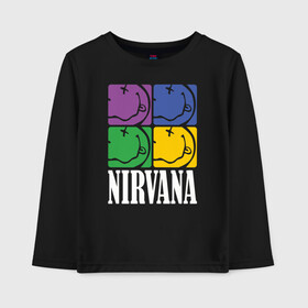 Детский лонгслив хлопок с принтом Nirvana в Петрозаводске, 100% хлопок | круглый вырез горловины, полуприлегающий силуэт, длина до линии бедер | alternative rock | american | grunge | music | nirvana | rock | rock band | usa | альтернативный рок | американская | гранж | музыка | рок | рок группа | сша