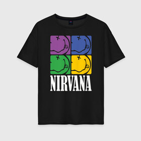 Женская футболка хлопок Oversize с принтом Nirvana в Петрозаводске, 100% хлопок | свободный крой, круглый ворот, спущенный рукав, длина до линии бедер
 | alternative rock | american | grunge | music | nirvana | rock | rock band | usa | альтернативный рок | американская | гранж | музыка | рок | рок группа | сша