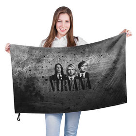 Флаг 3D с принтом Нирвана в Петрозаводске, 100% полиэстер | плотность ткани — 95 г/м2, размер — 67 х 109 см. Принт наносится с одной стороны | kurt cobain | nirvana | rock | курт кобейн | нирвана | рок