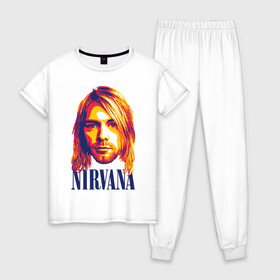 Женская пижама хлопок с принтом Nirvana в Петрозаводске, 100% хлопок | брюки и футболка прямого кроя, без карманов, на брюках мягкая резинка на поясе и по низу штанин | alternative rock | american | grunge | music | nirvana | rock | rock band | usa | альтернативный рок | американская | гранж | музыка | рок | рок группа | сша