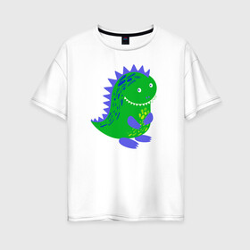 Женская футболка хлопок Oversize с принтом Зеленый дракончик-динозаврик в Петрозаводске, 100% хлопок | свободный крой, круглый ворот, спущенный рукав, длина до линии бедер
 | dino | волшебный | дино | динозавр | динозаврик | дракон | дракончик | дракоша | змей горыныч | змея | змий | малыш | милашка | милый | парк юрского периода | сказка | сказочный | фэнтези