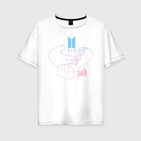 Женская футболка хлопок Oversize с принтом BTS в Петрозаводске, 100% хлопок | свободный крой, круглый ворот, спущенный рукав, длина до линии бедер
 | boyband | boys | bts | group | k pop | music | seoul | south korean | бойбенд | группа | мальчиковая | музыка | сеул | южнокорейский