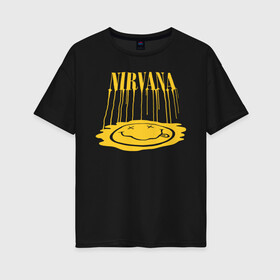 Женская футболка хлопок Oversize с принтом Nirvana в Петрозаводске, 100% хлопок | свободный крой, круглый ворот, спущенный рукав, длина до линии бедер
 | alternative rock | american | grunge | music | nirvana | rock | rock band | usa | альтернативный рок | американская | гранж | музыка | рок | рок группа | сша