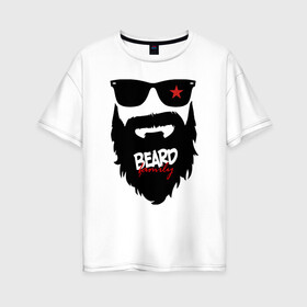 Женская футболка хлопок Oversize с принтом Хипстер в Петрозаводске, 100% хлопок | свободный крой, круглый ворот, спущенный рукав, длина до линии бедер
 | beard | bearded man | brutal | fashionable | hairstyle | hippie | hipster | man | mustache | борода | бородач | брутальный | модная | мужчина | очки | прическа | усы | хиппи | хипстер