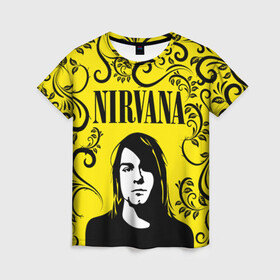 Женская футболка 3D с принтом NIRVANA в Петрозаводске, 100% полиэфир ( синтетическое хлопкоподобное полотно) | прямой крой, круглый вырез горловины, длина до линии бедер | nirvana | nirvana smells like | rock | teen spirit | курт кобейн | нирвана | песни | рок.