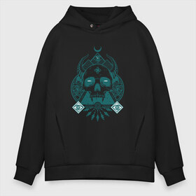 Мужское худи Oversize хлопок с принтом Devil skull в Петрозаводске, френч-терри — 70% хлопок, 30% полиэстер. Мягкий теплый начес внутри —100% хлопок | боковые карманы, эластичные манжеты и нижняя кромка, капюшон на магнитной кнопке | 