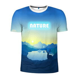 Мужская футболка 3D спортивная с принтом NATURE в Петрозаводске, 100% полиэстер с улучшенными характеристиками | приталенный силуэт, круглая горловина, широкие плечи, сужается к линии бедра | горы | закат | лес | ночное небо | озеро в лесу | олень в лесу | природа | солнце