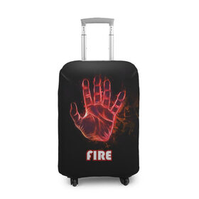 Чехол для чемодана 3D с принтом FIRE в Петрозаводске, 86% полиэфир, 14% спандекс | двустороннее нанесение принта, прорези для ручек и колес | amoled | огонь | пальцы | рука в огне | рука человека