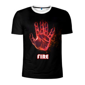 Мужская футболка 3D спортивная с принтом FIRE в Петрозаводске, 100% полиэстер с улучшенными характеристиками | приталенный силуэт, круглая горловина, широкие плечи, сужается к линии бедра | amoled | огонь | пальцы | рука в огне | рука человека