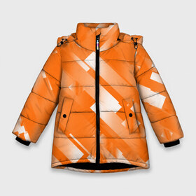 Зимняя куртка для девочек 3D с принтом Оранжевый градиент в Петрозаводске, ткань верха — 100% полиэстер; подклад — 100% полиэстер, утеплитель — 100% полиэстер. | длина ниже бедра, удлиненная спинка, воротник стойка и отстегивающийся капюшон. Есть боковые карманы с листочкой на кнопках, утяжки по низу изделия и внутренний карман на молнии. 

Предусмотрены светоотражающий принт на спинке, радужный светоотражающий элемент на пуллере молнии и на резинке для утяжки. | Тематика изображения на принте: блеск | геометрия | градиент | линии | оранжевый | полосы
