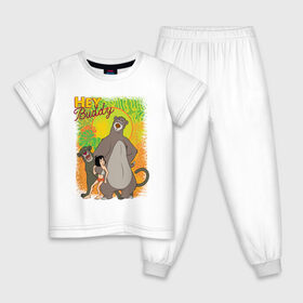 Детская пижама хлопок с принтом Hey Buddy в Петрозаводске, 100% хлопок |  брюки и футболка прямого кроя, без карманов, на брюках мягкая резинка на поясе и по низу штанин
 | Тематика изображения на принте: akela | bagheera | baloo | disney | jungle book | kaa | mowgli | raksha | shere khan | vdgerir | акела | багира | балу | дисней | каа | маугли | шерхан