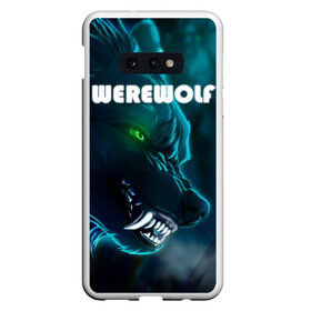 Чехол для Samsung S10E с принтом WAREWOLF в Петрозаводске, Силикон | Область печати: задняя сторона чехла, без боковых панелей | Тематика изображения на принте: глаза волка | зеленые глаза | злой зверь | неоновые глаза | оборотень | оскал волка | оскал оборотня