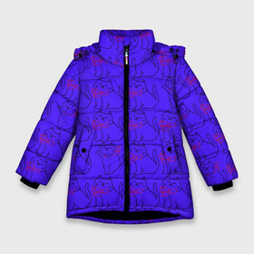 Зимняя куртка для девочек 3D с принтом котята фиолетовые котята в Петрозаводске, ткань верха — 100% полиэстер; подклад — 100% полиэстер, утеплитель — 100% полиэстер. | длина ниже бедра, удлиненная спинка, воротник стойка и отстегивающийся капюшон. Есть боковые карманы с листочкой на кнопках, утяжки по низу изделия и внутренний карман на молнии. 

Предусмотрены светоотражающий принт на спинке, радужный светоотражающий элемент на пуллере молнии и на резинке для утяжки. | котята котенок киса киска кот кошка бантик бантики бабочка
