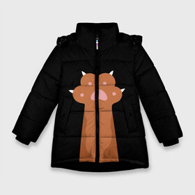 Зимняя куртка для девочек 3D с принтом Лапа медведя в Петрозаводске, ткань верха — 100% полиэстер; подклад — 100% полиэстер, утеплитель — 100% полиэстер. | длина ниже бедра, удлиненная спинка, воротник стойка и отстегивающийся капюшон. Есть боковые карманы с листочкой на кнопках, утяжки по низу изделия и внутренний карман на молнии. 

Предусмотрены светоотражающий принт на спинке, радужный светоотражающий элемент на пуллере молнии и на резинке для утяжки. | желтая | звери | лапа | медведь | пятна | шерть