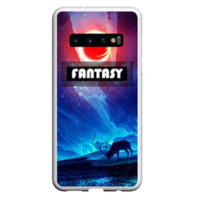 Чехол для Samsung Galaxy S10 с принтом FANTASY в Петрозаводске, Силикон | Область печати: задняя сторона чехла, без боковых панелей | Тематика изображения на принте: горы | ледяные глыбы | неоновая луна | неоновая планета | неоновый свет | ночное небо | олень | фантастика | фентези