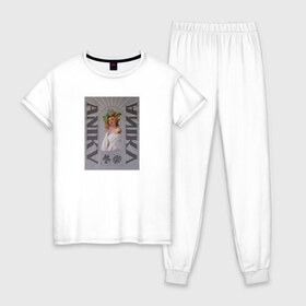 Женская пижама хлопок с принтом ANIKV в Петрозаводске, 100% хлопок | брюки и футболка прямого кроя, без карманов, на брюках мягкая резинка на поясе и по низу штанин | 