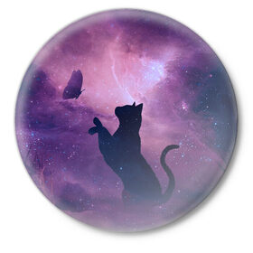 Значок с принтом Star Cat в Петрозаводске,  металл | круглая форма, металлическая застежка в виде булавки | cats | star cat | арт кошка | арт кошка в космосе | кошки | кошки в космосе