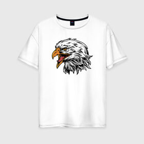 Женская футболка хлопок Oversize с принтом Орёл в Петрозаводске, 100% хлопок | свободный крой, круглый ворот, спущенный рукав, длина до линии бедер
 | eagle | глаза | орёл | птицы | хищиник