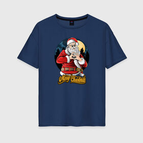 Женская футболка хлопок Oversize с принтом Merry Christmas | Santa Love в Петрозаводске, 100% хлопок | свободный крой, круглый ворот, спущенный рукав, длина до линии бедер
 | 