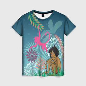 Женская футболка 3D с принтом Mowgli в Петрозаводске, 100% полиэфир ( синтетическое хлопкоподобное полотно) | прямой крой, круглый вырез горловины, длина до линии бедер | akela | bagheera | baloo | disney | jungle book | kaa | mowgli | raksha | shere khan | vdgerir | акела | багира | балу | дисней | каа | маугли | шерхан
