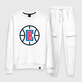 Женский костюм хлопок с принтом Los Angeles Clippers в Петрозаводске, 100% хлопок | на свитшоте круглая горловина, мягкая резинка по низу. Брюки заужены к низу, на них два вида карманов: два 