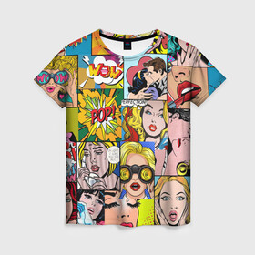 Женская футболка 3D с принтом Pop Art в Петрозаводске, 100% полиэфир ( синтетическое хлопкоподобное полотно) | прямой крой, круглый вырез горловины, длина до линии бедер | pop art | wow | девушки | искусство | поп арт | стиль