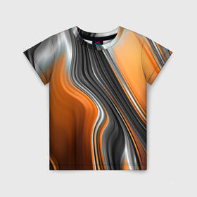 Детская футболка 3D с принтом абстрация в Петрозаводске, 100% гипоаллергенный полиэфир | прямой крой, круглый вырез горловины, длина до линии бедер, чуть спущенное плечо, ткань немного тянется | абстракция | белое | волны | оранжевое | полосы | серое | узор | черное