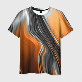 Мужская футболка 3D с принтом абстрация в Петрозаводске, 100% полиэфир | прямой крой, круглый вырез горловины, длина до линии бедер | абстракция | белое | волны | оранжевое | полосы | серое | узор | черное