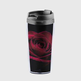 Термокружка-непроливайка с принтом роза в Петрозаводске, внутренняя часть — пищевой пластик, наружная часть — прозрачный пластик, между ними — полиграфическая вставка с рисунком | объем — 350 мл, герметичная крышка | Тематика изображения на принте: гибридная роза | красная роза | роза | чайная роза | черная роза