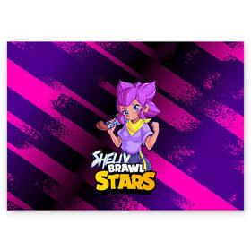 Поздравительная открытка с принтом Brawl Stars Shelly в Петрозаводске, 100% бумага | плотность бумаги 280 г/м2, матовая, на обратной стороне линовка и место для марки
 | anime | brawl | brawl stars | brawlstars | brawl_stars | panny | shelly | аниме | бравл | бравлстарс | девочка | девушка | манга | шели | шелли | шэли | шэлли