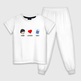 Детская пижама хлопок с принтом MOB LOVES MILK (Z) в Петрозаводске, 100% хлопок |  брюки и футболка прямого кроя, без карманов, на брюках мягкая резинка на поясе и по низу штанин
 | Тематика изображения на принте: 