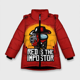 Зимняя куртка для девочек 3D с принтом Red Is The Impostor в Петрозаводске, ткань верха — 100% полиэстер; подклад — 100% полиэстер, утеплитель — 100% полиэстер. | длина ниже бедра, удлиненная спинка, воротник стойка и отстегивающийся капюшон. Есть боковые карманы с листочкой на кнопках, утяжки по низу изделия и внутренний карман на молнии. 

Предусмотрены светоотражающий принт на спинке, радужный светоотражающий элемент на пуллере молнии и на резинке для утяжки. | among | among us | crewmate | dead | game | impistor | red | redemption | space | us | vote | выживший | игра | космос | красный | невиновный | предатель | самозванец
