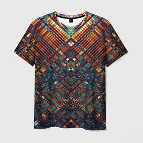 Мужская футболка 3D с принтом абстрактная мозаика в Петрозаводске, 100% полиэфир | прямой крой, круглый вырез горловины, длина до линии бедер | абстракция | квадрат | мозаика | узор | ярко