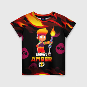 Детская футболка 3D с принтом BRAWL STARS AMBER. в Петрозаводске, 100% гипоаллергенный полиэфир | прямой крой, круглый вырез горловины, длина до линии бедер, чуть спущенное плечо, ткань немного тянется | Тематика изображения на принте: 8 bit | amber | brawl stars | colette | crow | gale | leon | max | mecha | mecha crow | mr.p | sally leon | shark | tara | virus 8 bit | werewolf leon | акула | амбер | берли | бравл старс | ворон | коллет | макс | оборотень