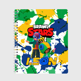 Тетрадь с принтом BRAWL STARS LEON. в Петрозаводске, 100% бумага | 48 листов, плотность листов — 60 г/м2, плотность картонной обложки — 250 г/м2. Листы скреплены сбоку удобной пружинной спиралью. Уголки страниц и обложки скругленные. Цвет линий — светло-серый
 | Тематика изображения на принте: 8 bit | brawl stars | colette | crow | gale | leon | max | mecha | mecha crow | mr.p | sally leon | shark | tara | virus 8 bit | werewolf leon | акула | берли | бравл старс | ворон | коллет | макс | оборотень