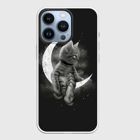 Чехол для iPhone 13 Pro с принтом Котик на луне в Петрозаводске,  |  | cat | likee | tik tok | астронавт | вселенная | галактика | грозовой кошак | дым | звезда | космос | кот | кот в космосе | кот на луне | котик | кошак | кошечка | кошка | лайки | луна | милый кот | мур | мяу | облако