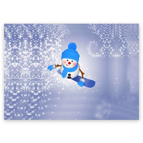 Поздравительная открытка с принтом Новогодний Снеговик в Петрозаводске, 100% бумага | плотность бумаги 280 г/м2, матовая, на обратной стороне линовка и место для марки
 | Тематика изображения на принте: 
