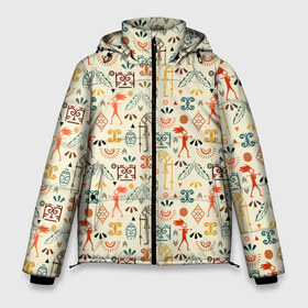 Мужская зимняя куртка 3D с принтом Майя в Петрозаводске, верх — 100% полиэстер; подкладка — 100% полиэстер; утеплитель — 100% полиэстер | длина ниже бедра, свободный силуэт Оверсайз. Есть воротник-стойка, отстегивающийся капюшон и ветрозащитная планка. 

Боковые карманы с листочкой на кнопках и внутренний карман на молнии. | Тематика изображения на принте: arrow | feather | indians | mayan | pattern | spear | sun | индейцы | копье | майя | перо | солнце | стрела | узор