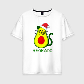 Женская футболка хлопок Oversize с принтом Avokado в Петрозаводске, 100% хлопок | свободный крой, круглый ворот, спущенный рукав, длина до линии бедер
 | 2020 | 2021 | avokado | cat | meme | авокадо | кот | мем | новый год | хвост