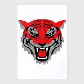 Магнитный плакат 2Х3 с принтом Оскалившийся тигр в Петрозаводске, Полимерный материал с магнитным слоем | 6 деталей размером 9*9 см | арт | красный | опасно | опасное животное | опасность | опасный зверь | оскал | рисунок | тигр
