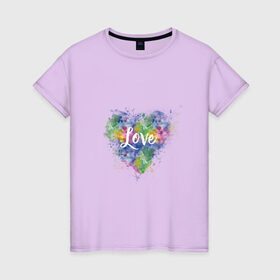 Женская футболка хлопок с принтом Сердце в Петрозаводске, 100% хлопок | прямой крой, круглый вырез горловины, длина до линии бедер, слегка спущенное плечо | heart | love | watercolor | акварель | градиент | любовь | сердце