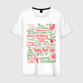 Мужская футболка хлопок с принтом Marry Christmas в Петрозаводске, 100% хлопок | прямой крой, круглый вырез горловины, длина до линии бедер, слегка спущенное плечо. | 