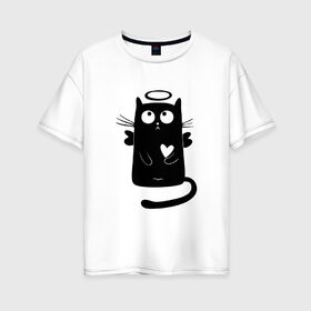 Женская футболка хлопок Oversize с принтом Влюблённый котейка в Петрозаводске, 100% хлопок | свободный крой, круглый ворот, спущенный рукав, длина до линии бедер
 | 