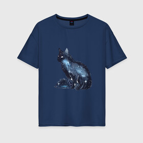 Женская футболка хлопок Oversize с принтом Космический кот в Петрозаводске, 100% хлопок | свободный крой, круглый ворот, спущенный рукав, длина до линии бедер
 | cat | galaxy | space | stars | галактика | звезды | космос | кот | туманность